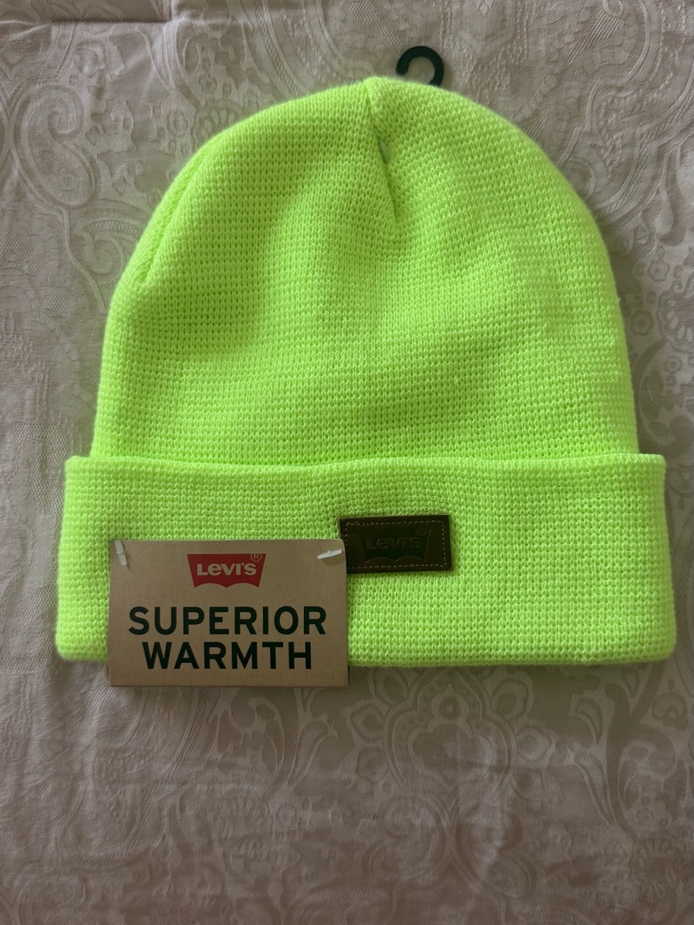 Levi's Neon Yellow Fold-Over Knit Beanie